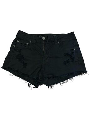 American Eagle Black Hi-Rise Festival Frayed Denim Shorts